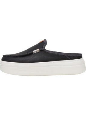 Women's Black Leather Austin Lift Platform Mule Lightweight Casual Slip-On Shoes